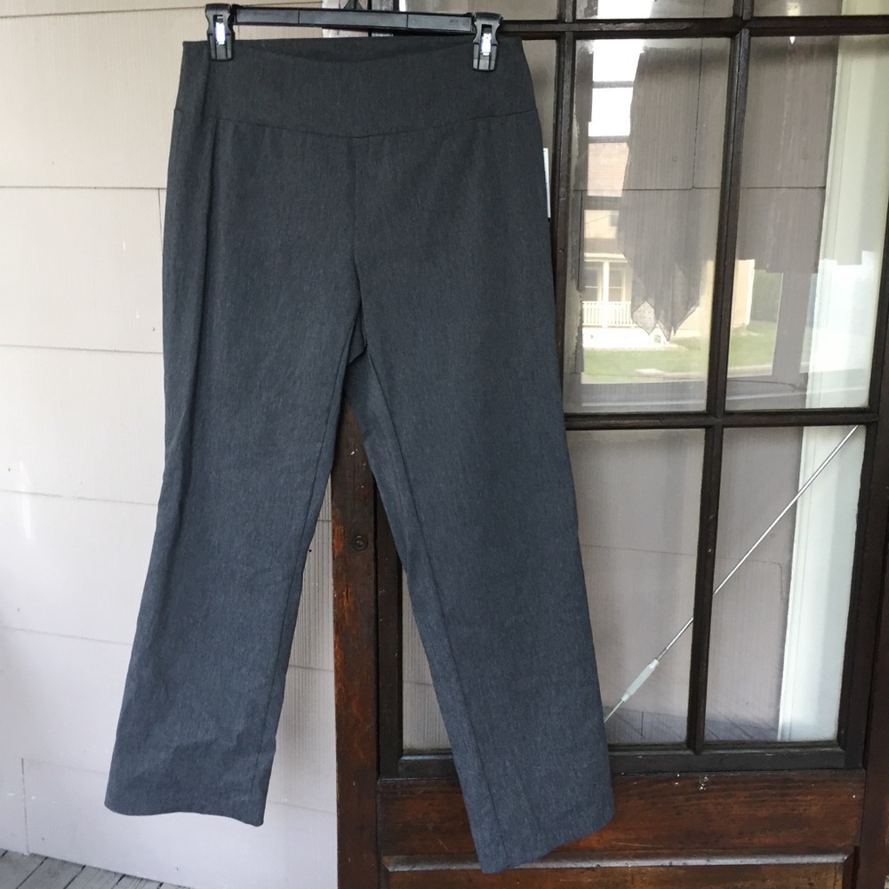 Grey straight leg stretchy work pants